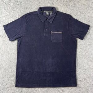 DKNY Jeans Towel Fabric Polo‎ Shirt Navy Blue Men's Size M Chest Pocket VTG NWT